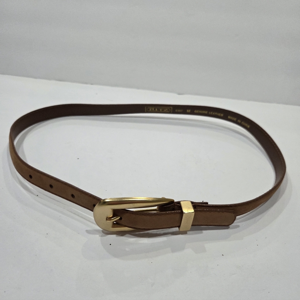 Ritz Brown Leather Belt with Gold Buckle size M